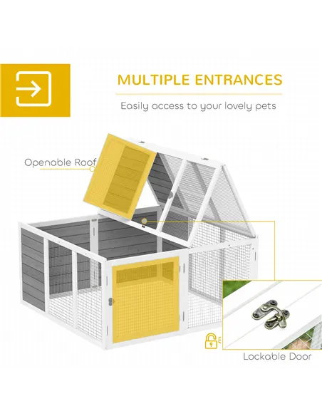 PawHut Rabbit Hutch with Openable Foldable Roof, Light Grey