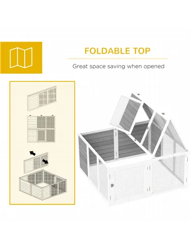PawHut Rabbit Hutch with Openable Foldable Roof, Light Grey
