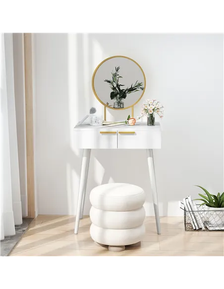 HOMCOM Elegant Dressing Table, with Round Mirror, 60 x 40 x 123 cm - White
