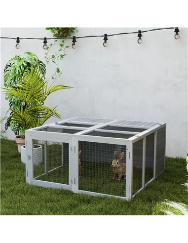 PawHut Rabbit Hutch with Openable Foldable Roof, Light Grey