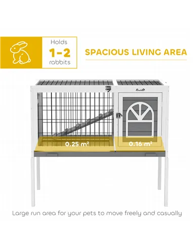 PawHut Wooden Rabbit Hutch, Guinea Pig Cage, with Removable Tray, Openable Roof, Grey