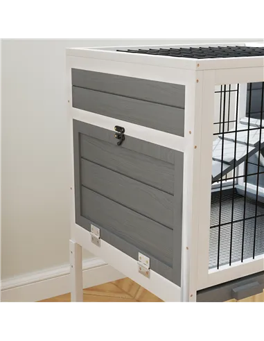 PawHut Wooden Rabbit Hutch, Guinea Pig Cage, with Removable Tray, Openable Roof, Grey