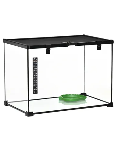 PawHut Glass Reptile Terrarium Insect Breeding Tank Vivarium Habitats with Thermometer for Lizards, Horned Frogs, Snakes, Spider