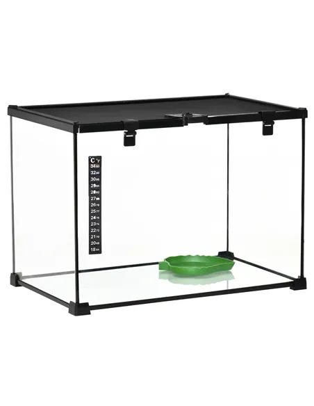 PawHut Glass Reptile Terrarium Insect Breeding Tank Vivarium Habitats with Thermometer for Lizards, Horned Frogs, Snakes, Spider