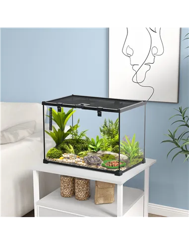 PawHut Glass Reptile Terrarium Insect Breeding Tank Vivarium Habitats with Thermometer for Lizards, Horned Frogs, Snakes, Spider