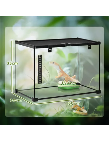 PawHut Glass Reptile Terrarium Insect Breeding Tank Vivarium Habitats with Thermometer for Lizards, Horned Frogs, Snakes, Spider