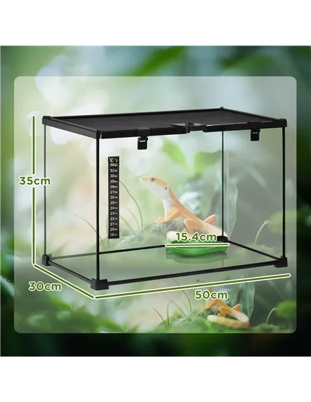 PawHut Glass Reptile Terrarium Insect Breeding Tank Vivarium Habitats with Thermometer for Lizards, Horned Frogs, Snakes, Spider
