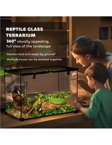 PawHut Glass Reptile Terrarium Insect Breeding Tank Vivarium Habitats with Thermometer for Lizards, Horned Frogs, Snakes, Spider
