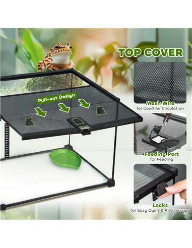 PawHut Glass Reptile Terrarium Insect Breeding Tank Vivarium Habitats with Thermometer for Lizards, Horned Frogs, Snakes, Spider