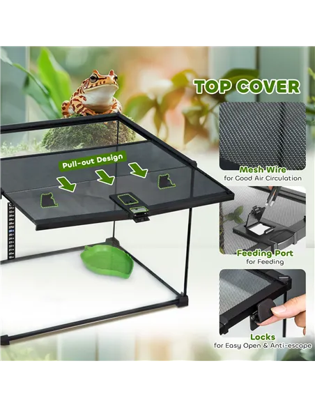 PawHut Glass Reptile Terrarium Insect Breeding Tank Vivarium Habitats with Thermometer for Lizards, Horned Frogs, Snakes, Spider