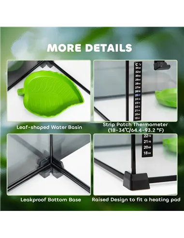 PawHut Glass Reptile Terrarium Insect Breeding Tank Vivarium Habitats with Thermometer for Lizards, Horned Frogs, Snakes, Spider