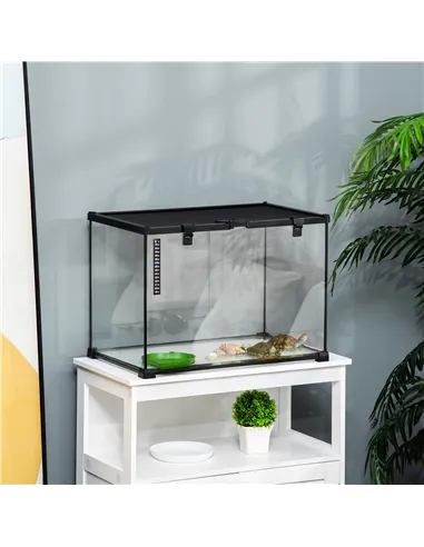 PawHut Glass Reptile Terrarium Insect Breeding Tank Vivarium Habitats with Thermometer for Lizards, Horned Frogs, Snakes, Spider