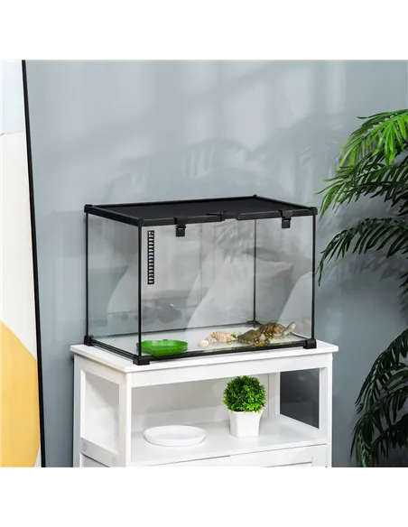 PawHut Glass Reptile Terrarium Insect Breeding Tank Vivarium Habitats with Thermometer for Lizards, Horned Frogs, Snakes, Spider