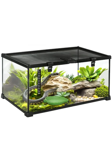 PawHut Glass Reptile Terrarium Insect Breeding Tank Vivarium Habitats with Thermometer for Lizards, Horned Frogs, Snakes, Spider