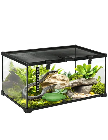 PawHut Glass Reptile Terrarium Insect Breeding Tank Vivarium Habitats with Thermometer for Lizards, Horned Frogs, Snakes, Spider