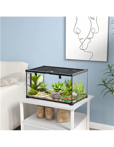 PawHut Glass Reptile Terrarium Insect Breeding Tank Vivarium Habitats with Thermometer for Lizards, Horned Frogs, Snakes, Spider