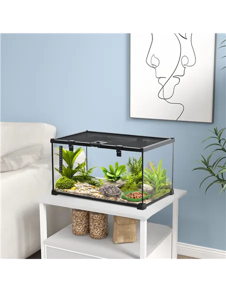 PawHut Glass Reptile Terrarium Insect Breeding Tank Vivarium Habitats with Thermometer for Lizards, Horned Frogs, Snakes, Spider