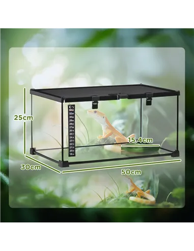 PawHut Glass Reptile Terrarium Insect Breeding Tank Vivarium Habitats with Thermometer for Lizards, Horned Frogs, Snakes, Spider
