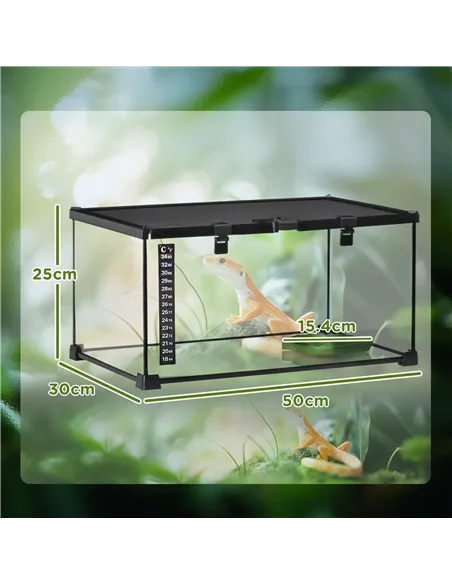 PawHut Glass Reptile Terrarium Insect Breeding Tank Vivarium Habitats with Thermometer for Lizards, Horned Frogs, Snakes, Spider