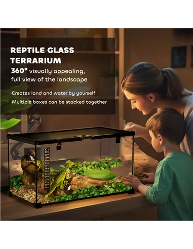 PawHut Glass Reptile Terrarium Insect Breeding Tank Vivarium Habitats with Thermometer for Lizards, Horned Frogs, Snakes, Spider