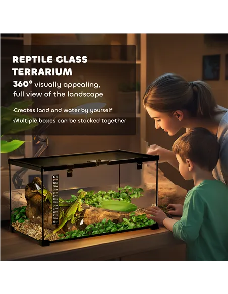 PawHut Glass Reptile Terrarium Insect Breeding Tank Vivarium Habitats with Thermometer for Lizards, Horned Frogs, Snakes, Spider