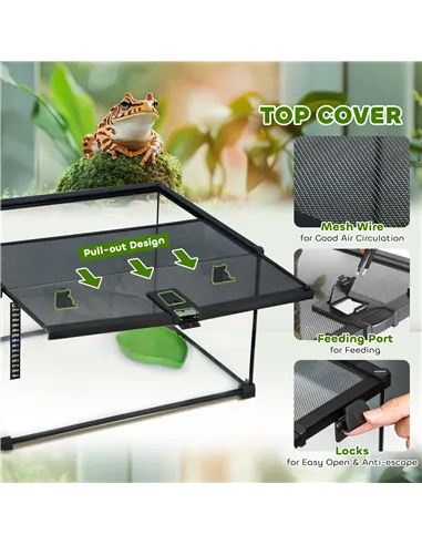 PawHut Glass Reptile Terrarium Insect Breeding Tank Vivarium Habitats with Thermometer for Lizards, Horned Frogs, Snakes, Spider