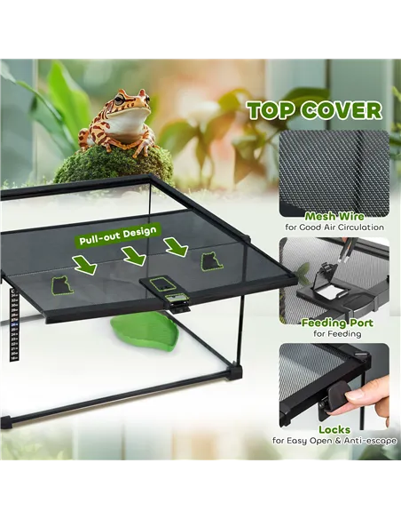 PawHut Glass Reptile Terrarium Insect Breeding Tank Vivarium Habitats with Thermometer for Lizards, Horned Frogs, Snakes, Spider