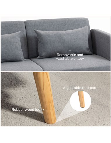 HOMCOM Two-Seater Click-Clack Sofa Bed, with Pillows - Grey