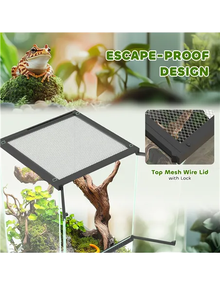 PawHut 40L Vivarium for Lizards, Frogs, Snakes, Turtles, Tortoises w/ Anti-Escape Design, Ventilation