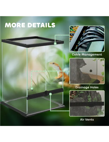 PawHut 40L Vivarium for Lizards, Frogs, Snakes, Turtles, Tortoises w/ Anti-Escape Design, Ventilation
