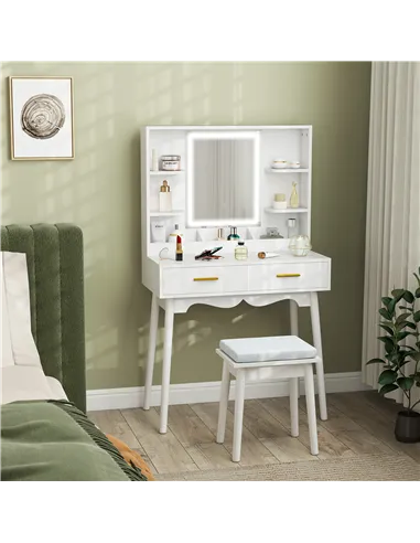 HOMCOM Elegant Dressing Table, with LED Mirror - White