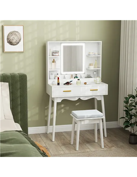 HOMCOM Elegant Dressing Table, with LED Mirror - White
