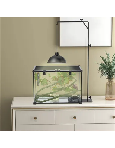 PawHut 86-129Hcm Adjustable Height and Length Reptile Lamp Stand Holder with Hook Hanging, Base - Black