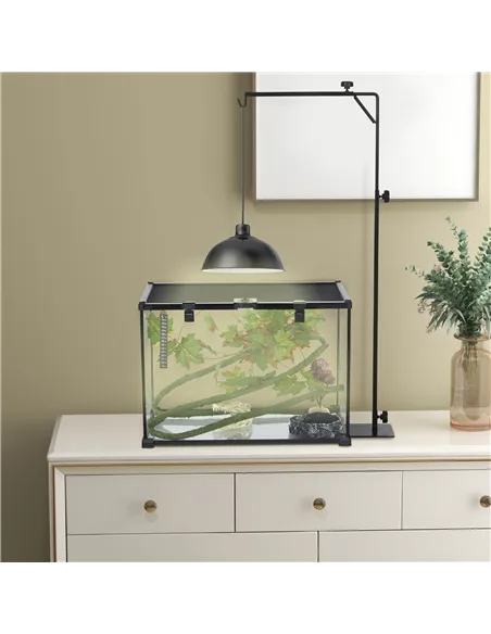 PawHut 86-129Hcm Adjustable Height and Length Reptile Lamp Stand Holder with Hook Hanging, Base - Black
