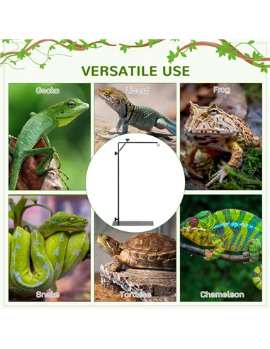 PawHut 86-129Hcm Adjustable Height and Length Reptile Lamp Stand Holder with Hook Hanging, Base - Black