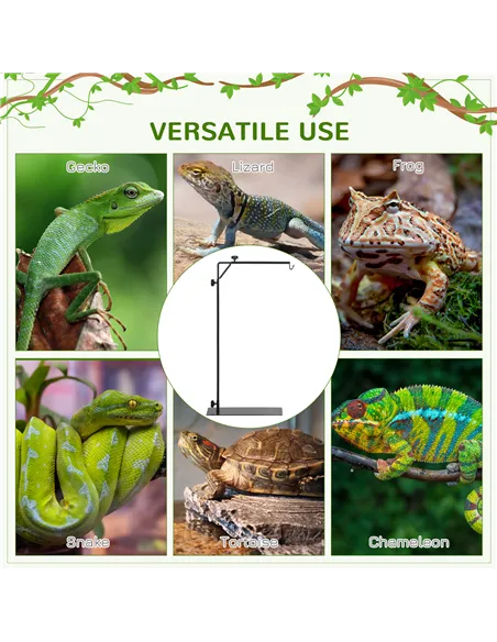 PawHut 86-129Hcm Adjustable Height and Length Reptile Lamp Stand Holder with Hook Hanging, Base - Black