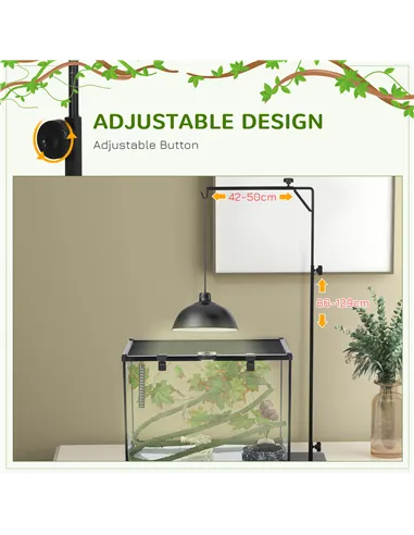 PawHut 86-129Hcm Adjustable Height and Length Reptile Lamp Stand Holder with Hook Hanging, Base - Black