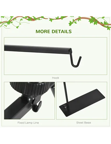 PawHut 86-129Hcm Adjustable Height and Length Reptile Lamp Stand Holder with Hook Hanging, Base - Black