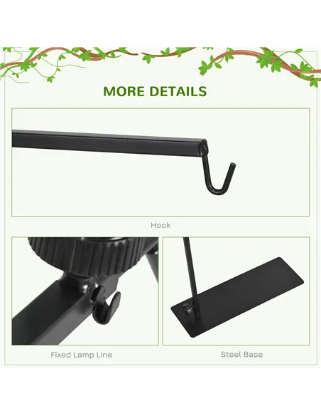 PawHut 86-129Hcm Adjustable Height and Length Reptile Lamp Stand Holder with Hook Hanging, Base - Black