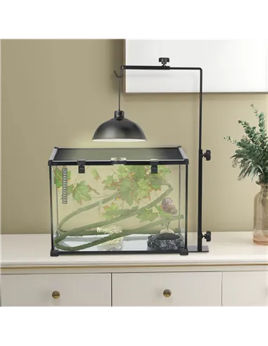 PawHut Adjustable Height and Length Reptile Lamp Stand Holder with Hook Hanging, Base - Black