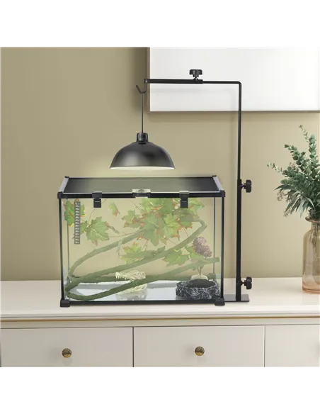PawHut Adjustable Height and Length Reptile Lamp Stand Holder with Hook Hanging, Base - Black