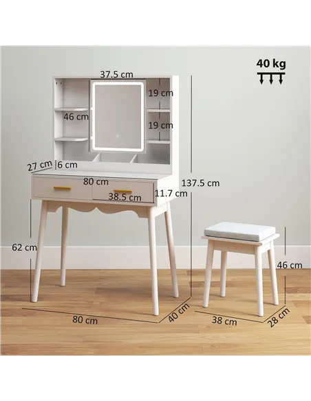HOMCOM Elegant Dressing Table, with LED Mirror - White