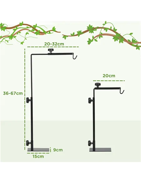 PawHut Adjustable Height and Length Reptile Lamp Stand Holder with Hook Hanging, Base - Black