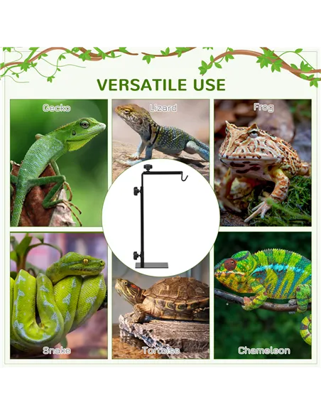 PawHut Adjustable Height and Length Reptile Lamp Stand Holder with Hook Hanging, Base - Black