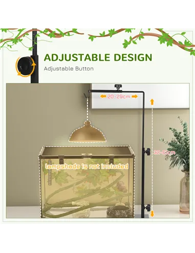 PawHut Adjustable Height and Length Reptile Lamp Stand Holder with Hook Hanging, Base - Black