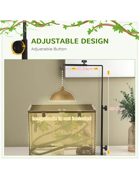 PawHut Adjustable Height and Length Reptile Lamp Stand Holder with Hook Hanging, Base - Black