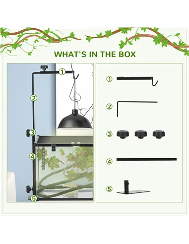 PawHut Adjustable Height and Length Reptile Lamp Stand Holder with Hook Hanging, Base - Black