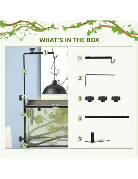 PawHut Adjustable Height and Length Reptile Lamp Stand Holder with Hook Hanging, Base - Black