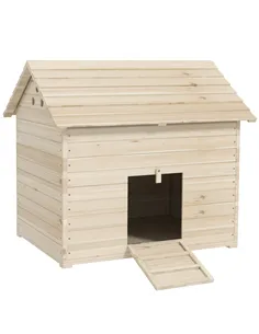 PawHut Wooden Duck House Poultry Coop for 2-4 Ducks with Openable Roof Raised Feet Air Holes Natural