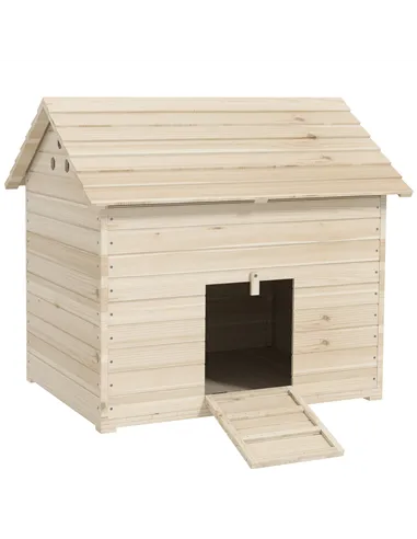 PawHut Wooden Duck House Poultry Coop for 2-4 Ducks with Openable Roof Raised Feet Air Holes Natural